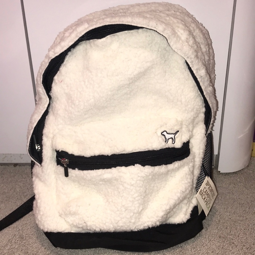 PINK Off-white sheep fur backpack